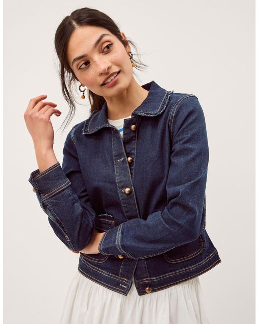Monsoon Sadie Frill Denim Jacket Blue