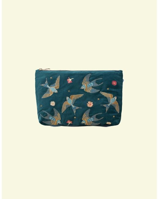 Monsoon Blue Elizabeth Scarlett Swallows Velvet Pouch