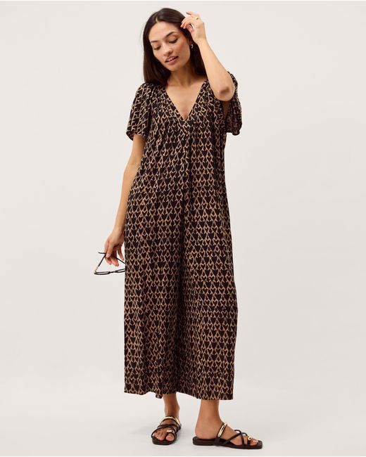 Monsoon Brown Arti Print Wide Leg Jumpsuit