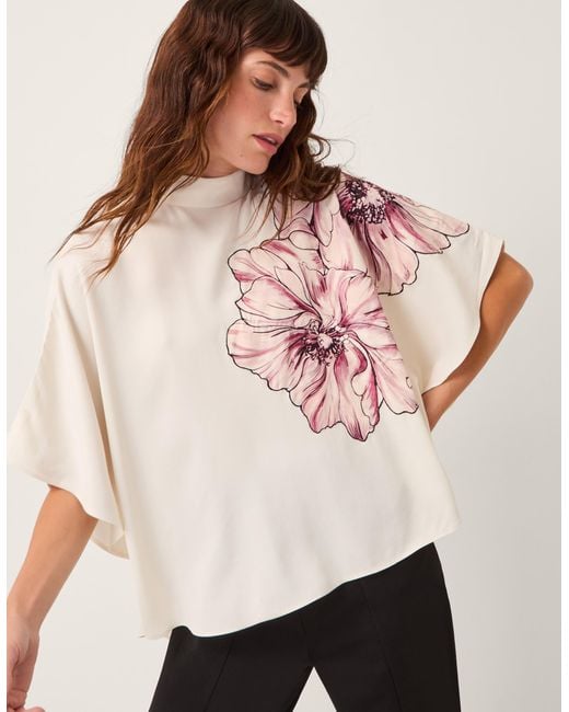 Monsoon Natural Emilia Flower Cape Sleeve Top Cream