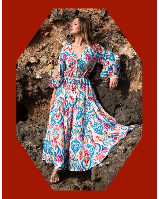 Monsoon Red La Galeria Elefante Elizabeth Tie-front Printed Maxi Dress Multi