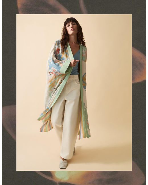 Monsoon Natural Clemence Amelie Floral Long Kimono Cream