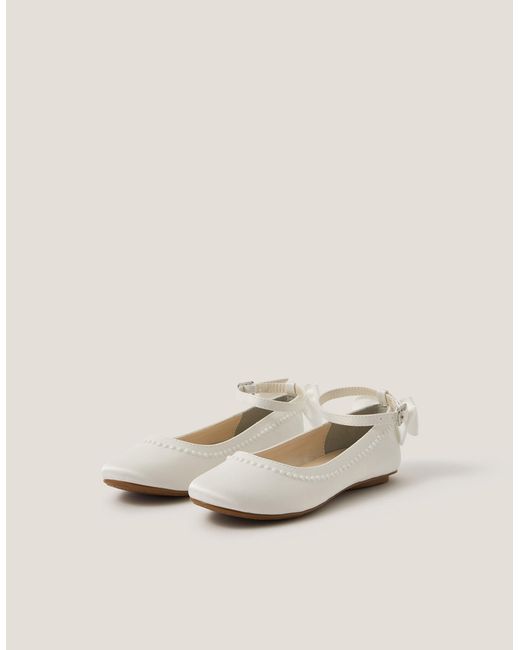 Monsoon Natural Sara Pearly Bow Ballet Flats Ivory