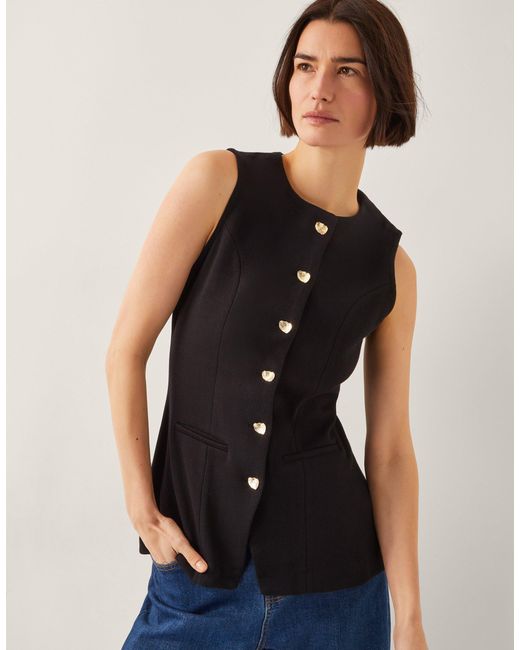 Monsoon Shelby Stretch Button Waistcoat Black