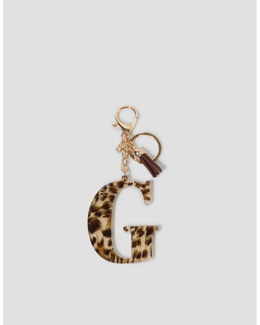Monsoon White Leopard Print Resin Initial Keyring Brown