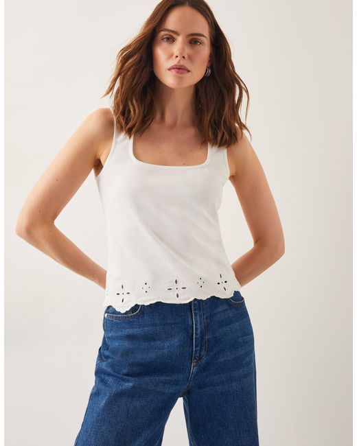 Monsoon White Cara Cutwork Cami Top Ivory