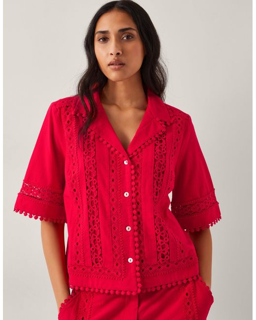 Monsoon Irina Short Sleeve Lace Shirt Red
