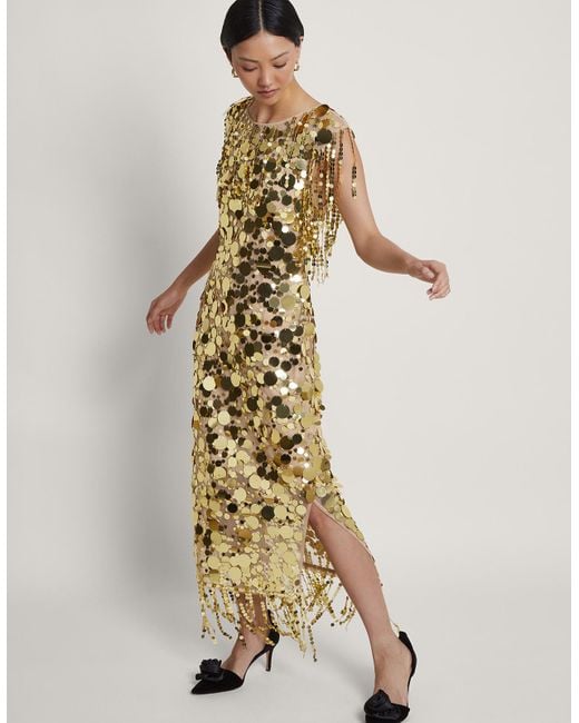 Monsoon Metallic Solange Sequin Dress Gold
