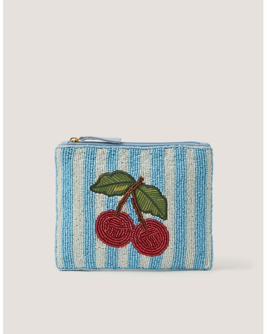 Monsoon Blue Cherry Stripe Beaded Purse