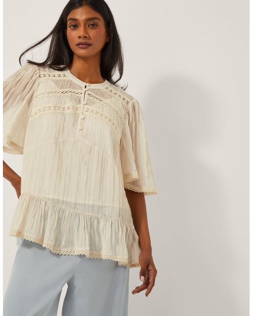 Monsoon Natural Edith Floaty Lace Top