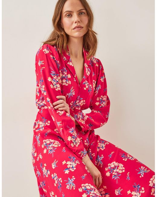 Monsoon Red Sarah Floral Print Midi Dress