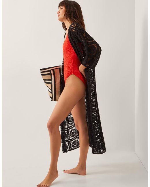 Monsoon Blue Cara Crochet Beach Cover-up Black