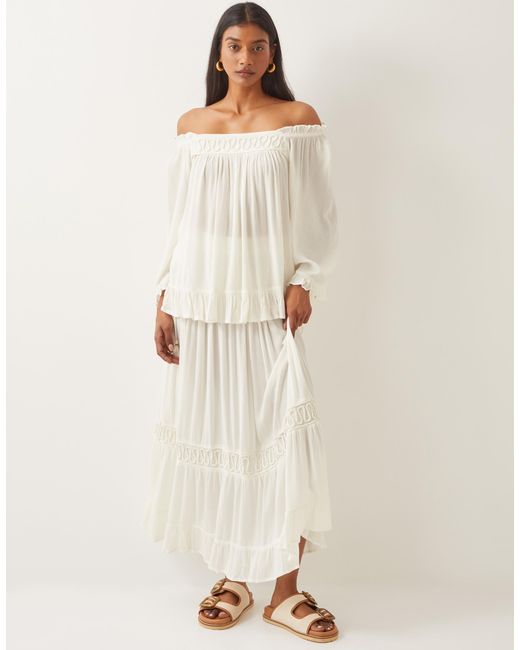 Monsoon Natural Bryony Embroidered Maxi Skirt White