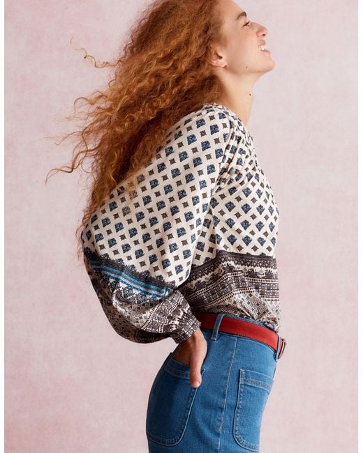 Monsoon Natural Hern Print Jersey Blouse Cream