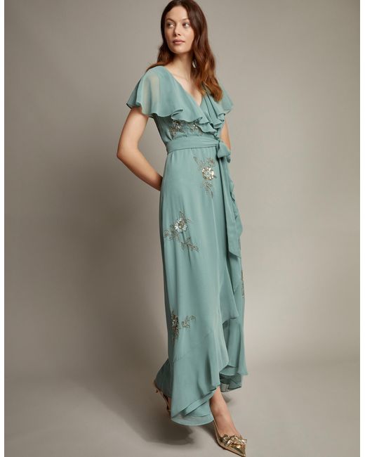 Monsoon Green Ausha Maxi Wrap Dress