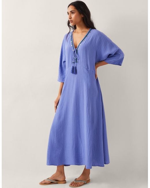 Monsoon Leslie Embellished Maxi Kaftan Blue