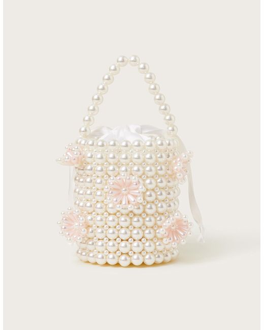 Monsoon Natural Pearl Beaded Flower Bucket Bag