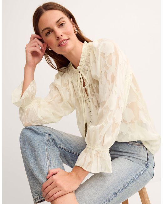 Monsoon Blue Lyra Sheer Devoré Blouse Ivory