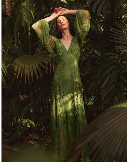 Monsoon Maeva Hand-embroidered Dress Green
