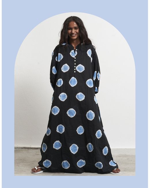 Monsoon Blue Par & Escala Josefa Puff Sleeve Print Maxi Dress Black