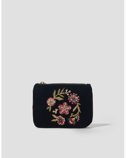 Monsoon Black Floral Embellished Velvet Coin Purse