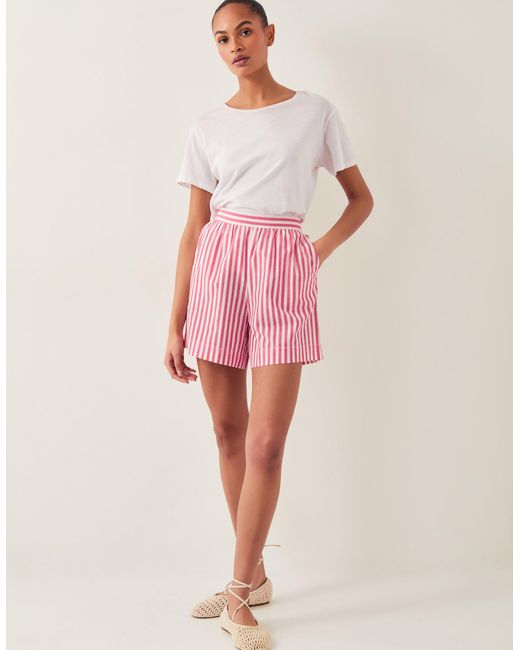 Monsoon Pink Liv High-waisted Stripe Shorts Red