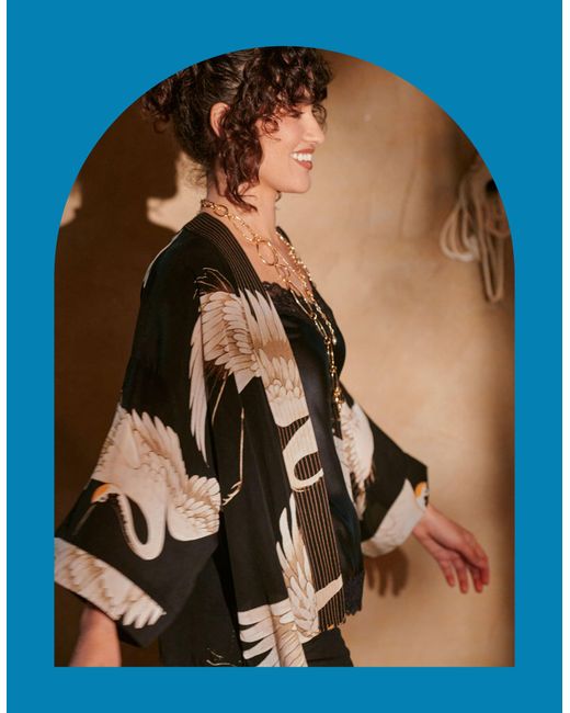 Monsoon Black One Hundred Stars Stork Print Kimono Jacket
