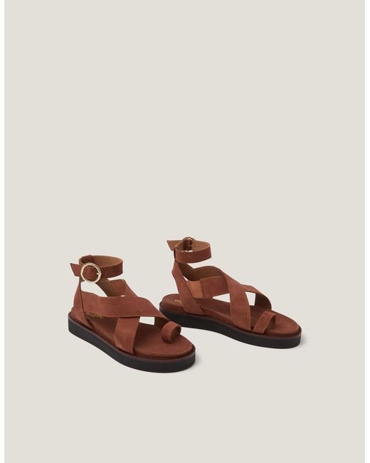 Monsoon Brown Ivy Toe Strap Crossover Suede Sandals Tan