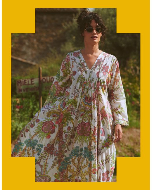Monsoon Green One Hundred Stars Boho Garden Print Midi Dress Natural