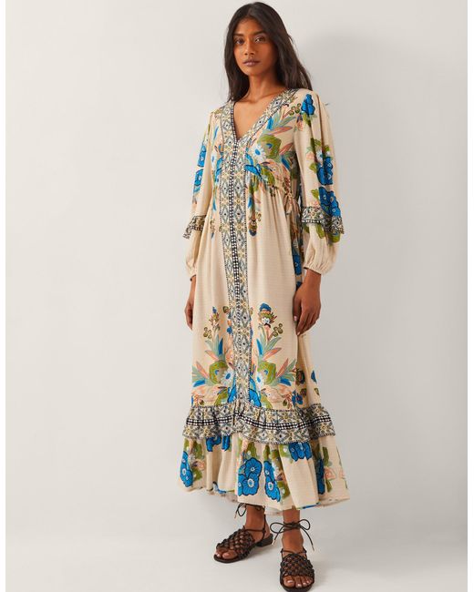 Monsoon White Kara Floral Maxi Dress Ivory
