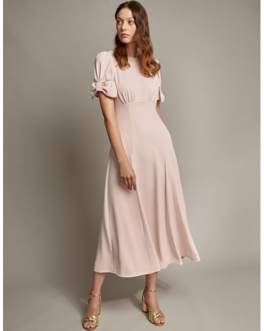 Monsoon Brown Belle Bow Sleeve Midi Dress Pink