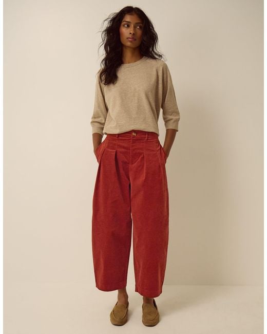 Monsoon Red Mabel Corduroy Barrel Leg Trousers Cognac