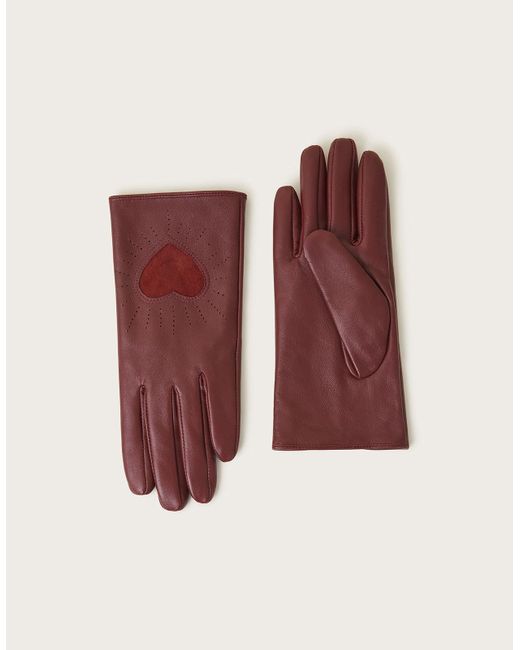 Monsoon Black Leather Heart Gloves Red