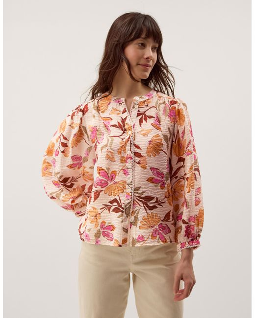 Monsoon White Leila Floral Print Blouse