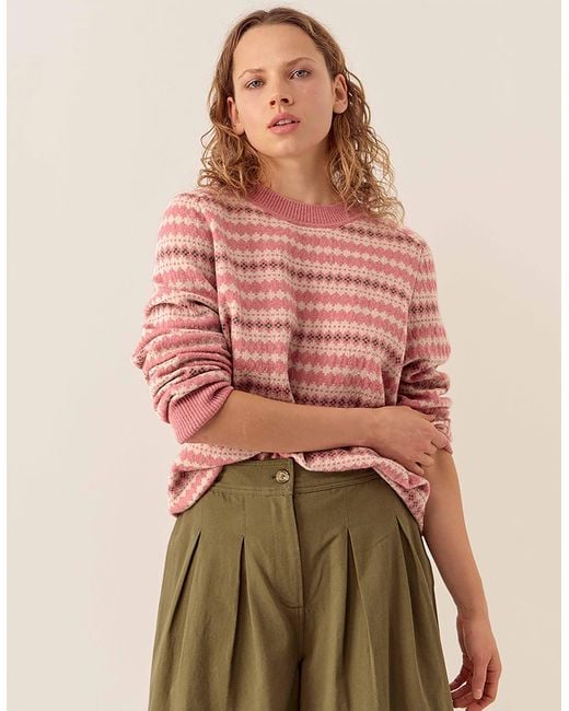 Monsoon Red East Becky Alpaca And Cashmere Fairisle Jumper Pink
