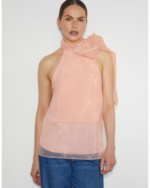 Monsoon Blue Vera Sleeveless Organza Pussybow Top Pink
