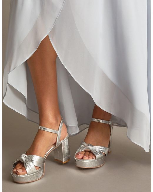 Monsoon Brown Twist Knot Platform Heels Silver