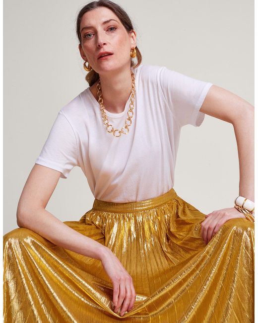 Monsoon Metallic Mia Pleated Skirt Gold