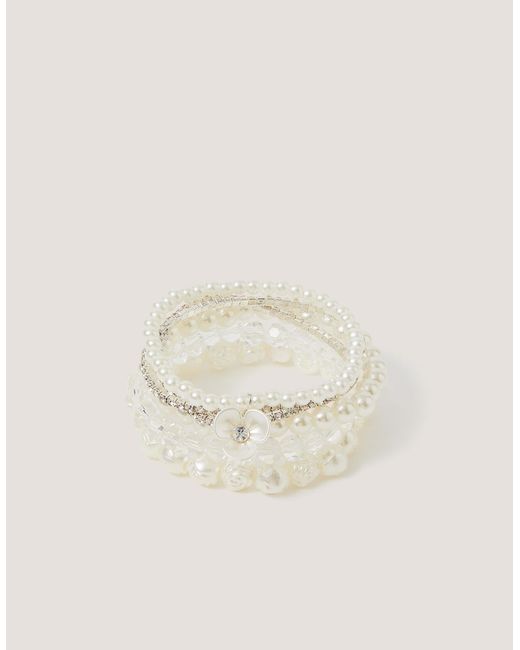 Monsoon Natural 6-pack Flower Pearl Beaded Bracelets