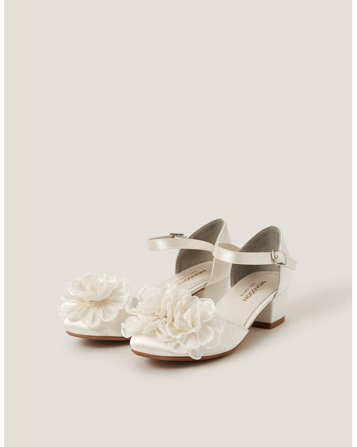 Monsoon Natural Corsage Satin Two-part Heels Ivory