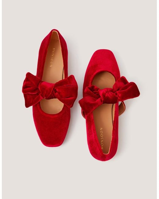 Monsoon Jolie Velvet Mary Jane Ballet Flats Red