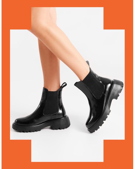 Monsoon White Woden Aya Patent Leather Boots Black