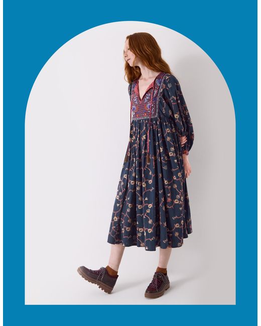 Monsoon Blue East Women's Black & Red Cotton Floral Embroidered Elenie Midi Dress, Size: 16