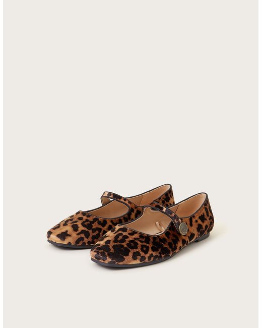 Monsoon Brown Lizzy Leopard Print Mary Jane Flats Multi
