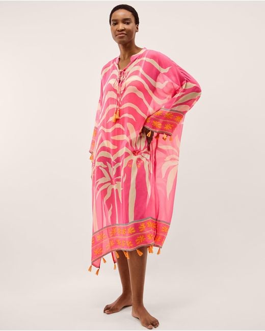 Monsoon Pink Paloma Palm Print Midi Kaftan