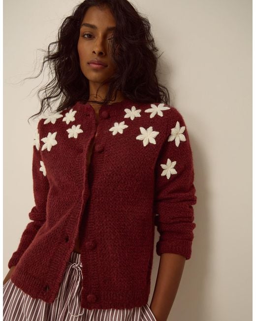 Monsoon Erin Floral Embroidered Cardigan Red