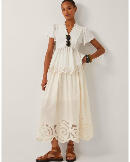 Monsoon Natural Grace Cutwork Midi Skirt White