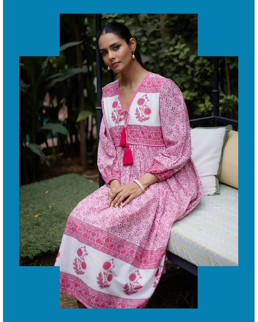 Monsoon Dilli Grey Jackie Floral Tunic Midi Dress Pink