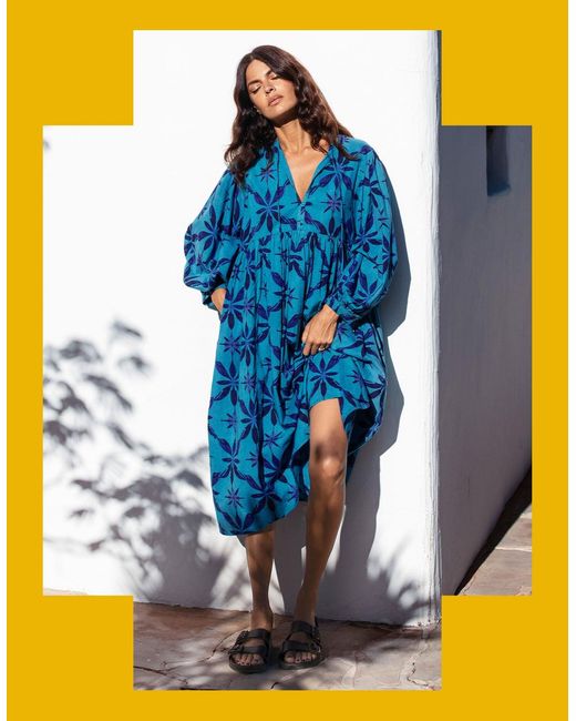 Monsoon La Galeria Elefante Women's Blue Cotton Printed Smock Dress, Size: S