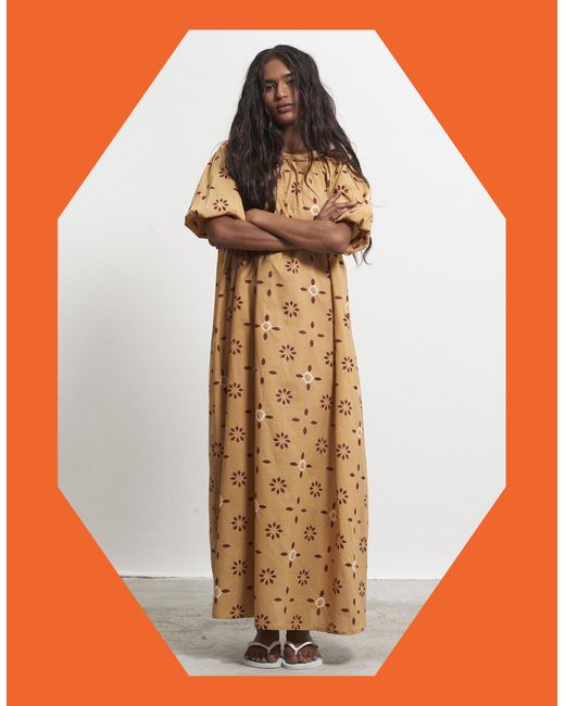 Monsoon Natural Par & Escala Romance Backless Print Maxi Dress Camel